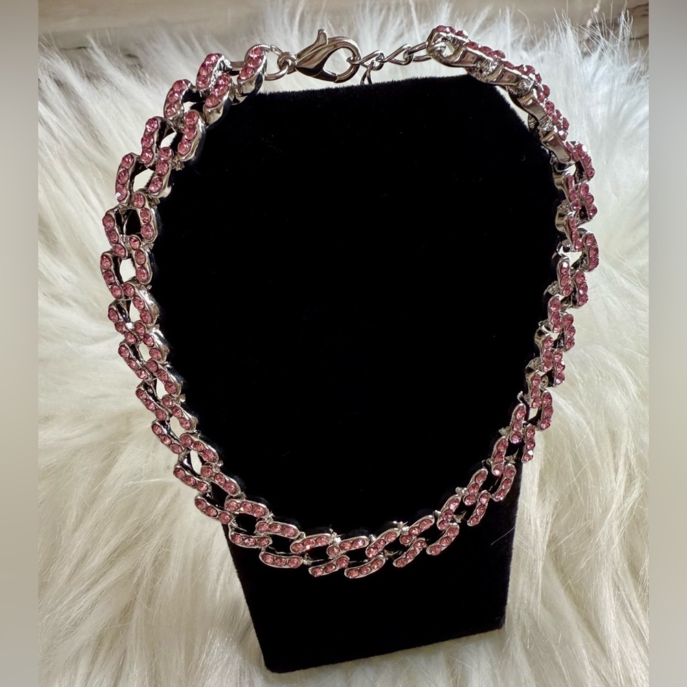 Pink and Silver Chain Link Ankle Bracelet